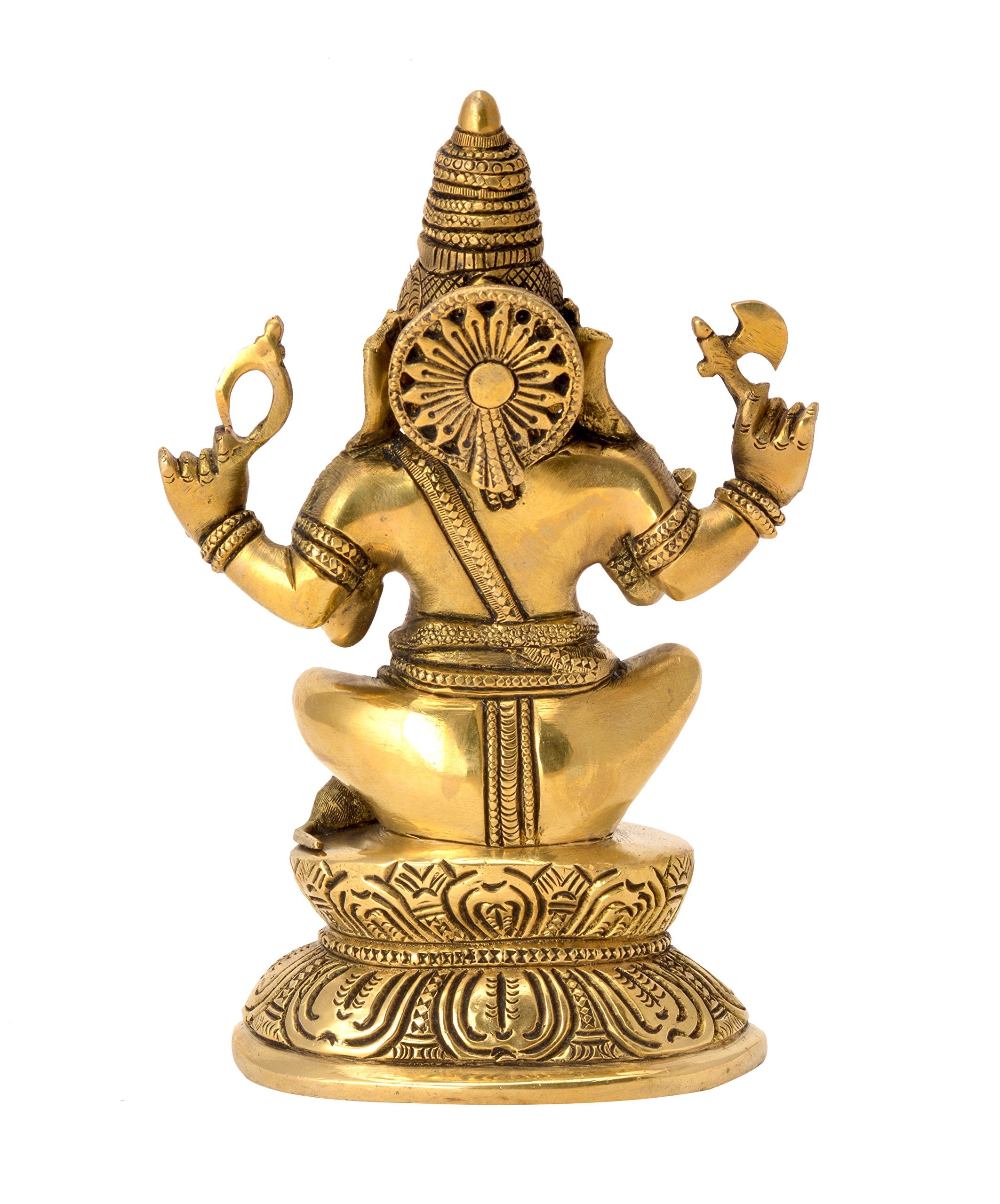Kalarambh Brass Ganesha/Ganesh/Ganpati Idol Murti Statue For Home Pooja Puja Mandir Decor Collectible Handicraft Art, Yellow, 4.